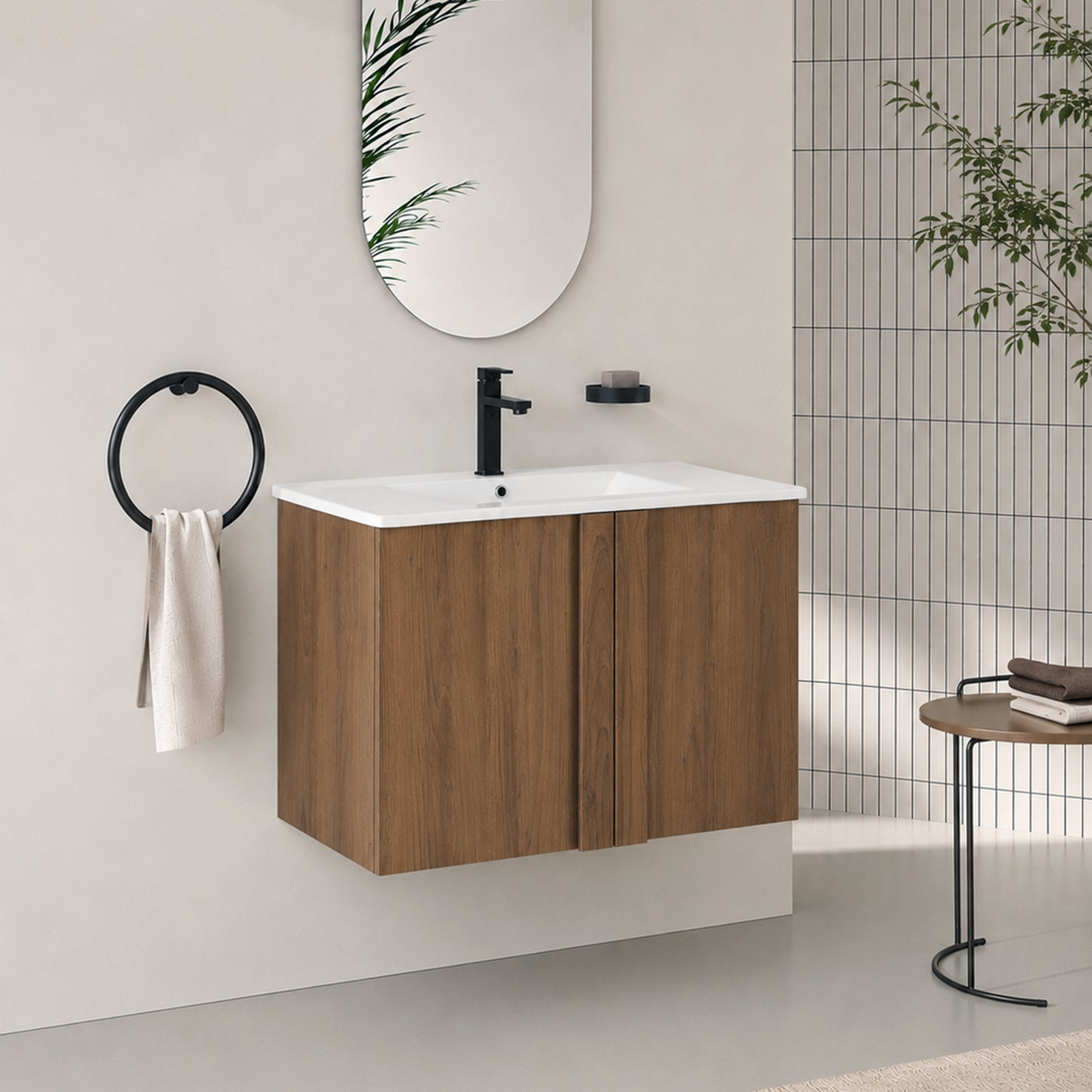 36" Wall-Mounted Bathroom Vanity with Sink - Brown Ebony