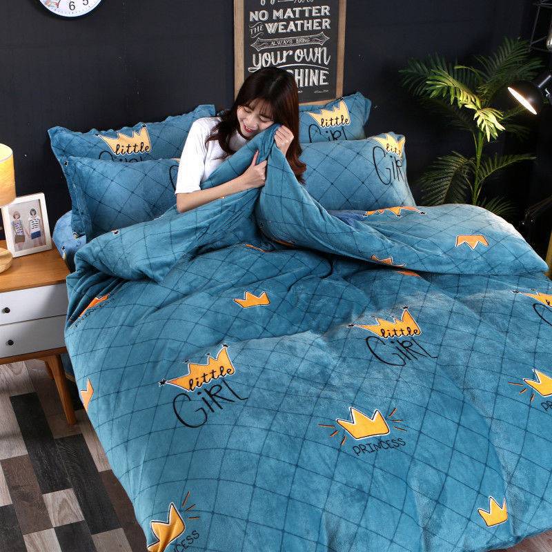 Winter Double-Sided Fleece Coral Quilt Cover Set - Thickened Warm Bedding