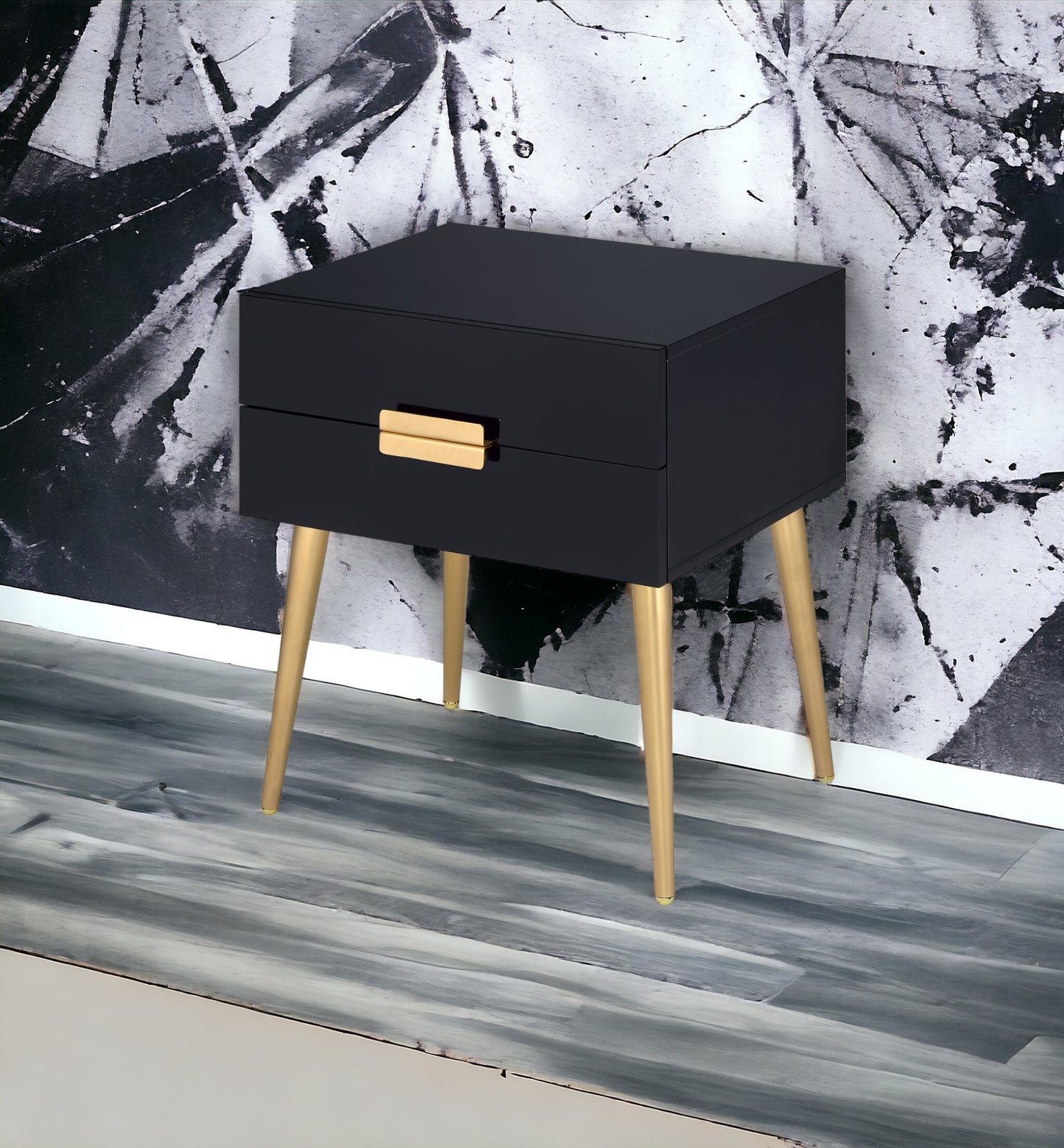 Denvor Black & Gold Finish End Table with 2 Drawers