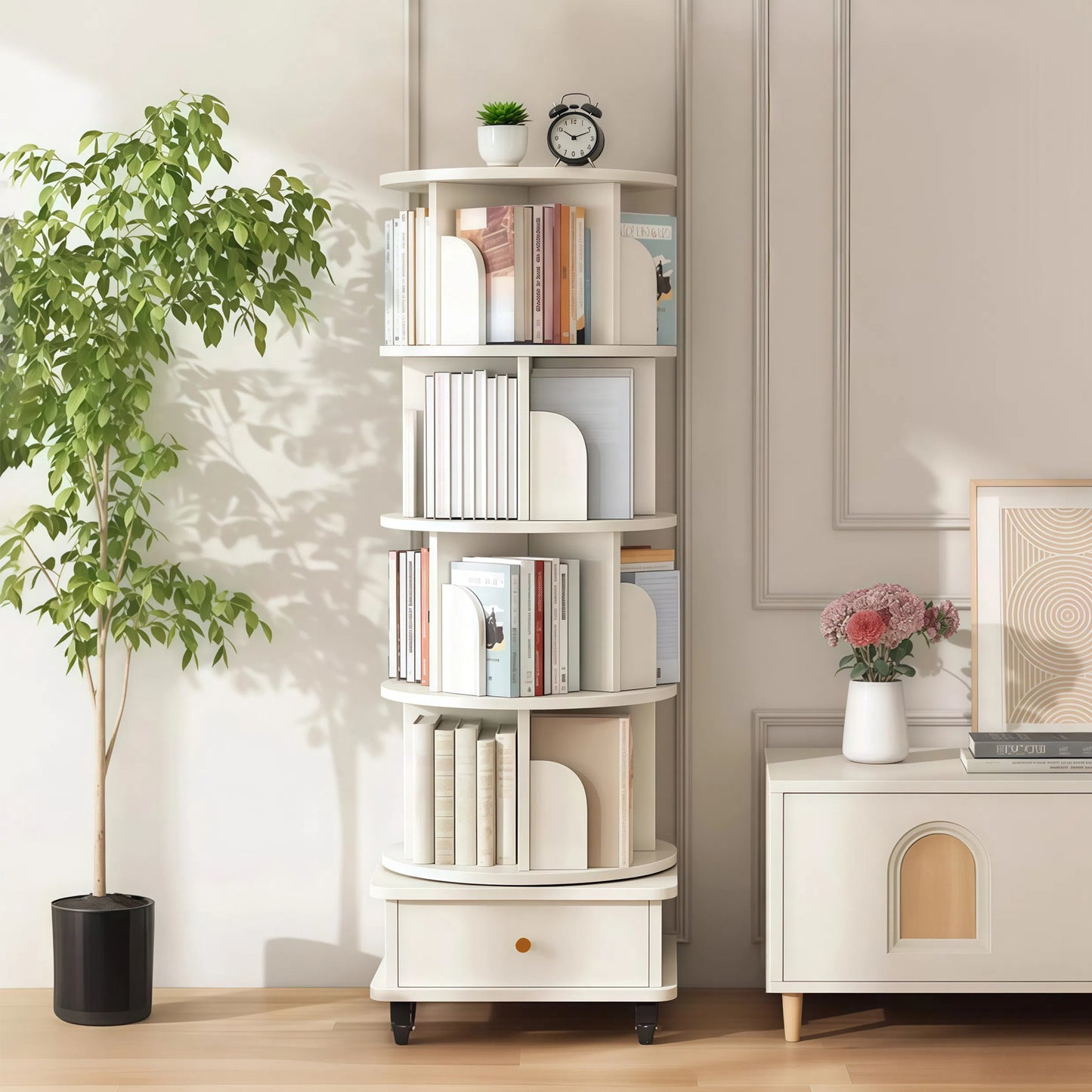 5 Tier Rotating Bookshelf, Display Round Spinning Bookshelf With