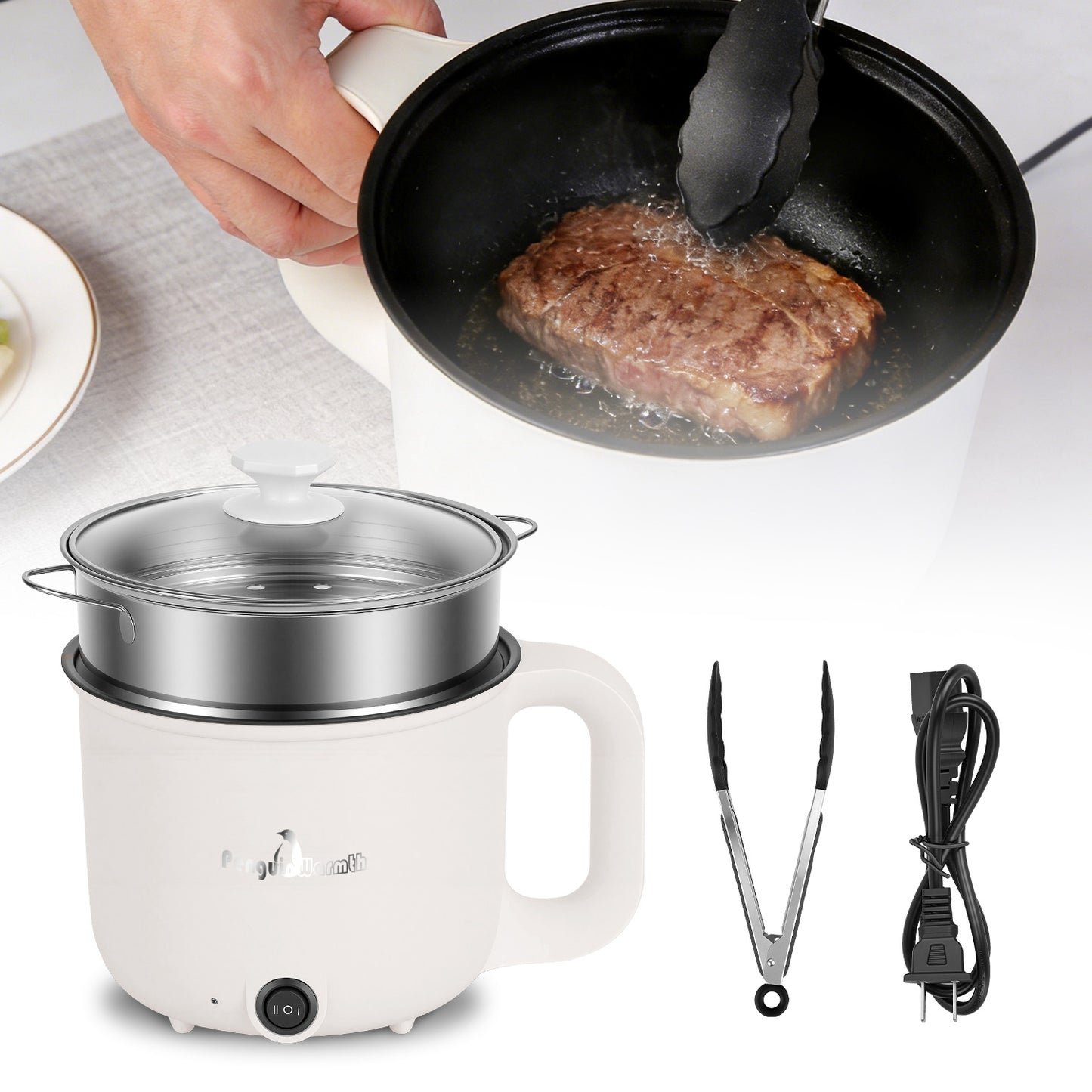 1.8L Portable Electric Hot Pot with Steamer - Dual Power