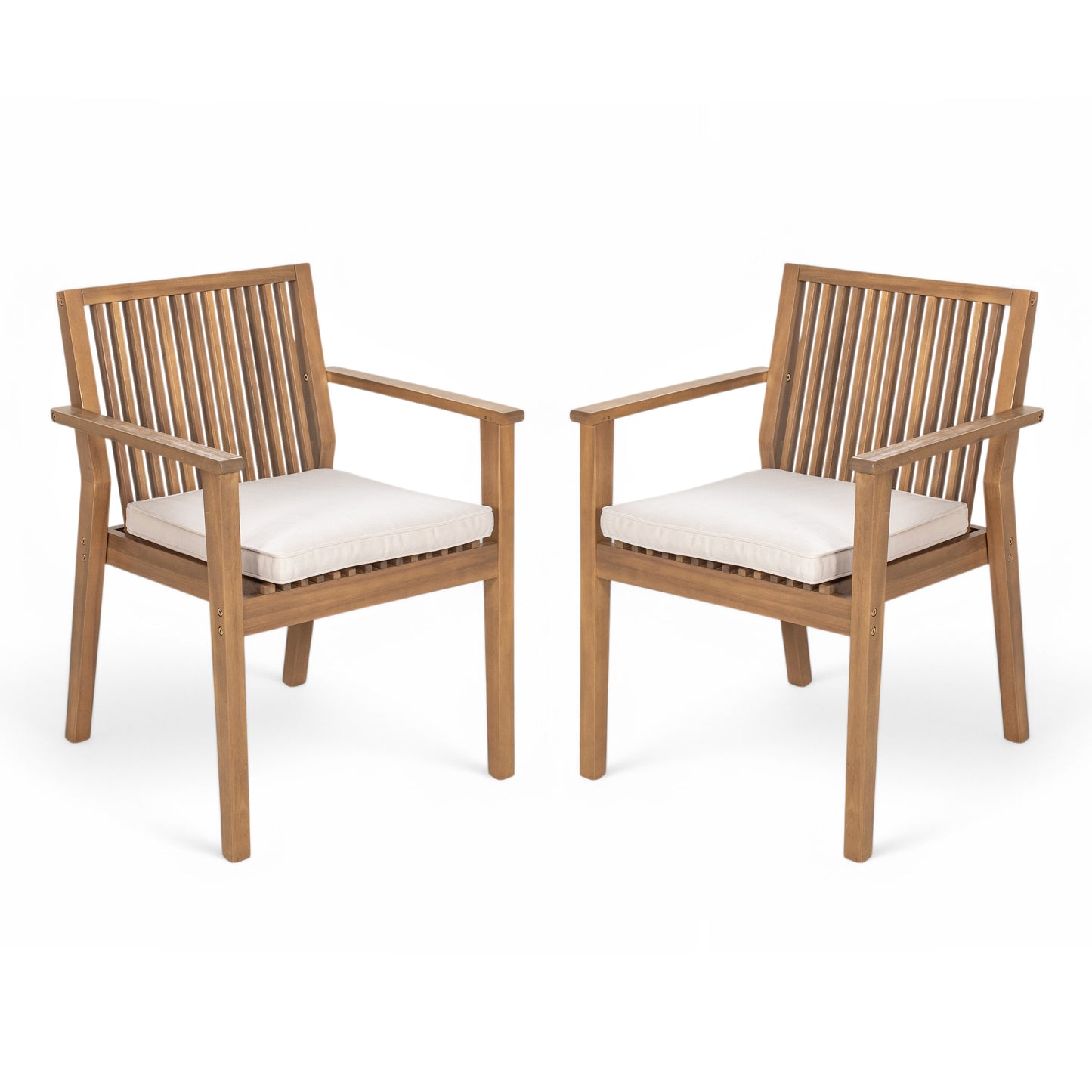 Patio Dining Chairs Set of 2 - Sturdy Acacia Wood, Waterproof Cushions