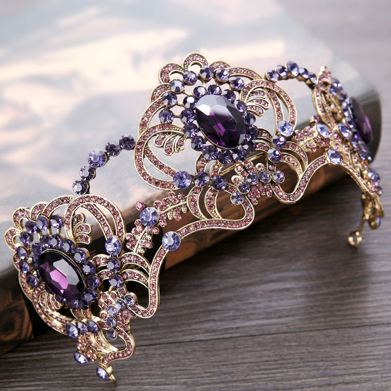 Amethyst Crystal Flower Alloy Headband - Purple