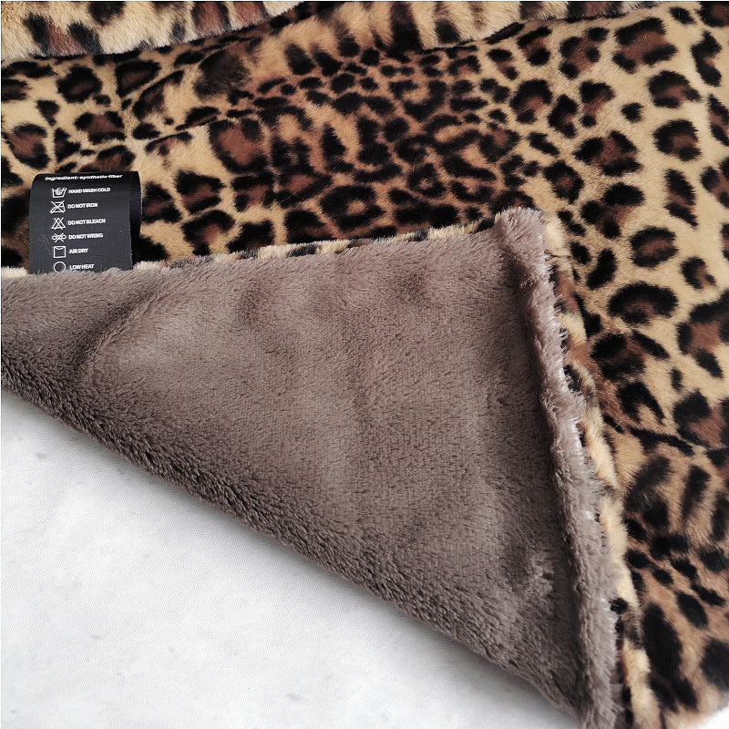 Leopard Print Faux Fur Blanket - Soft Polyester Bedding for All Seasons
