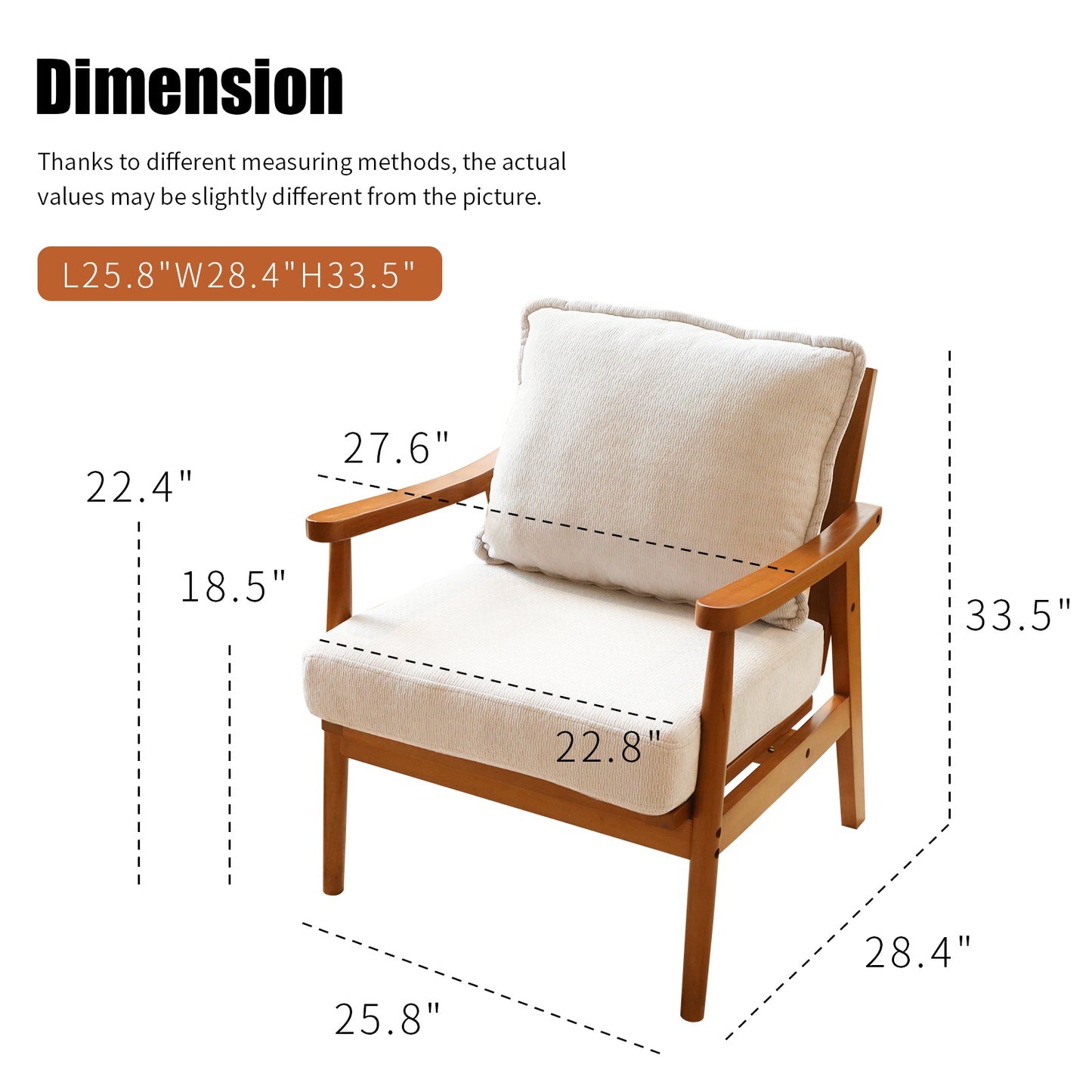 Accent Chair with Solid Wood Frame - White Fabric Cushion