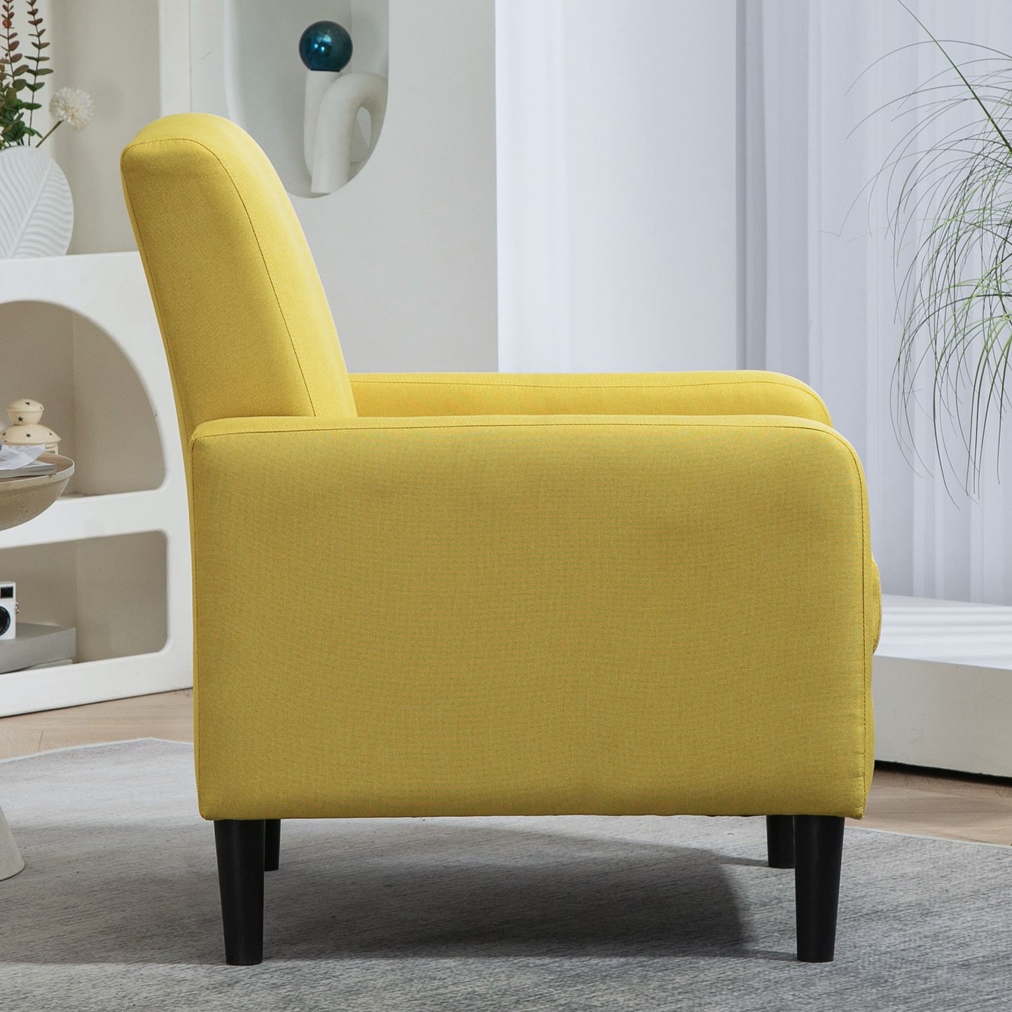 Faux Linen Upholstered Accent Chair, Modern Armchair With Solid Wood