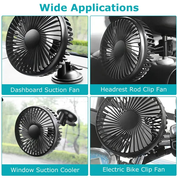 Portable USB Car Cooling Fan with 3 Speeds - Black