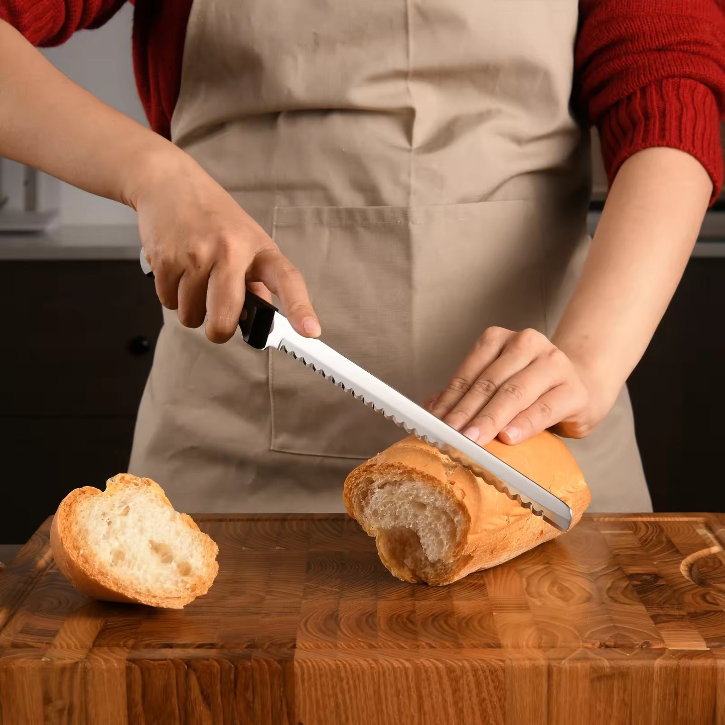 10-Inch Carbon Steel Bread Knife with Wooden Handle