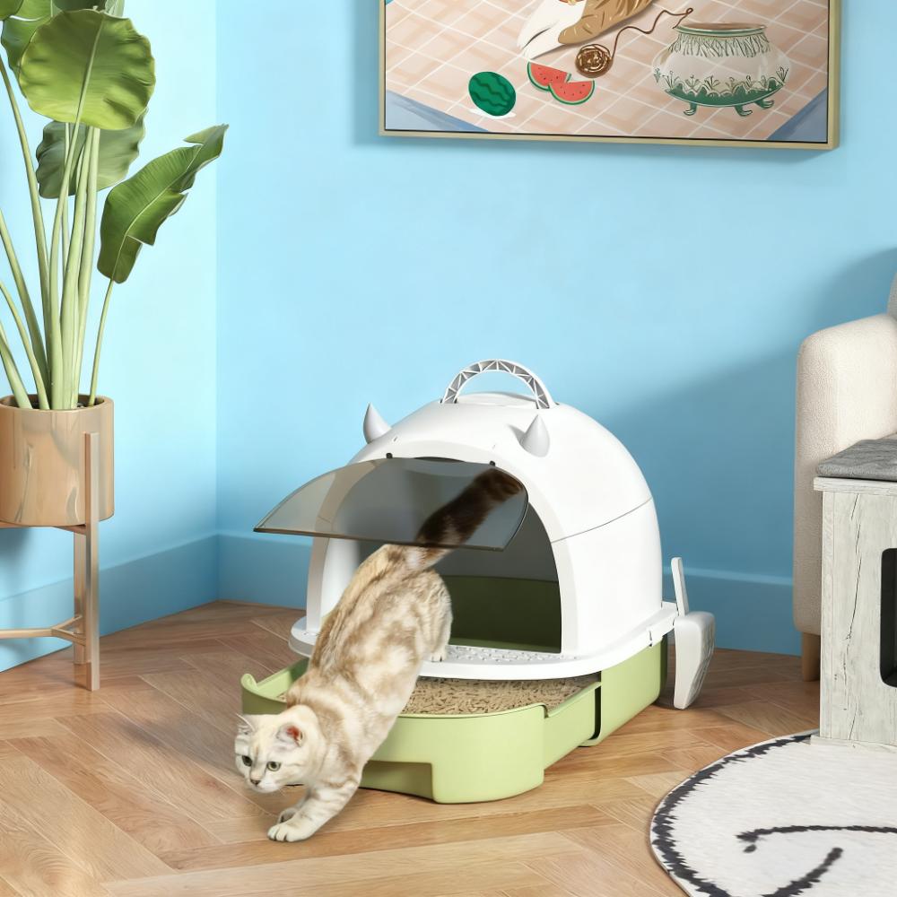 Green Cat Litter Box with Lid, Scoop & Deodorizing Bags