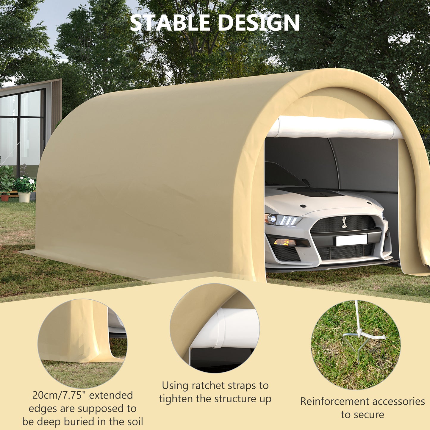 Heavy Duty Portable Garage Canopy - 10x16 ft, Beige