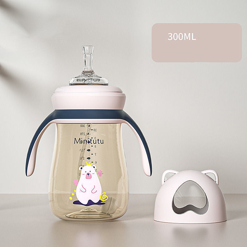 Baby Anti-Fall Straw Bottle with Handle and Leak-Proof Cap - 240ml/300ml