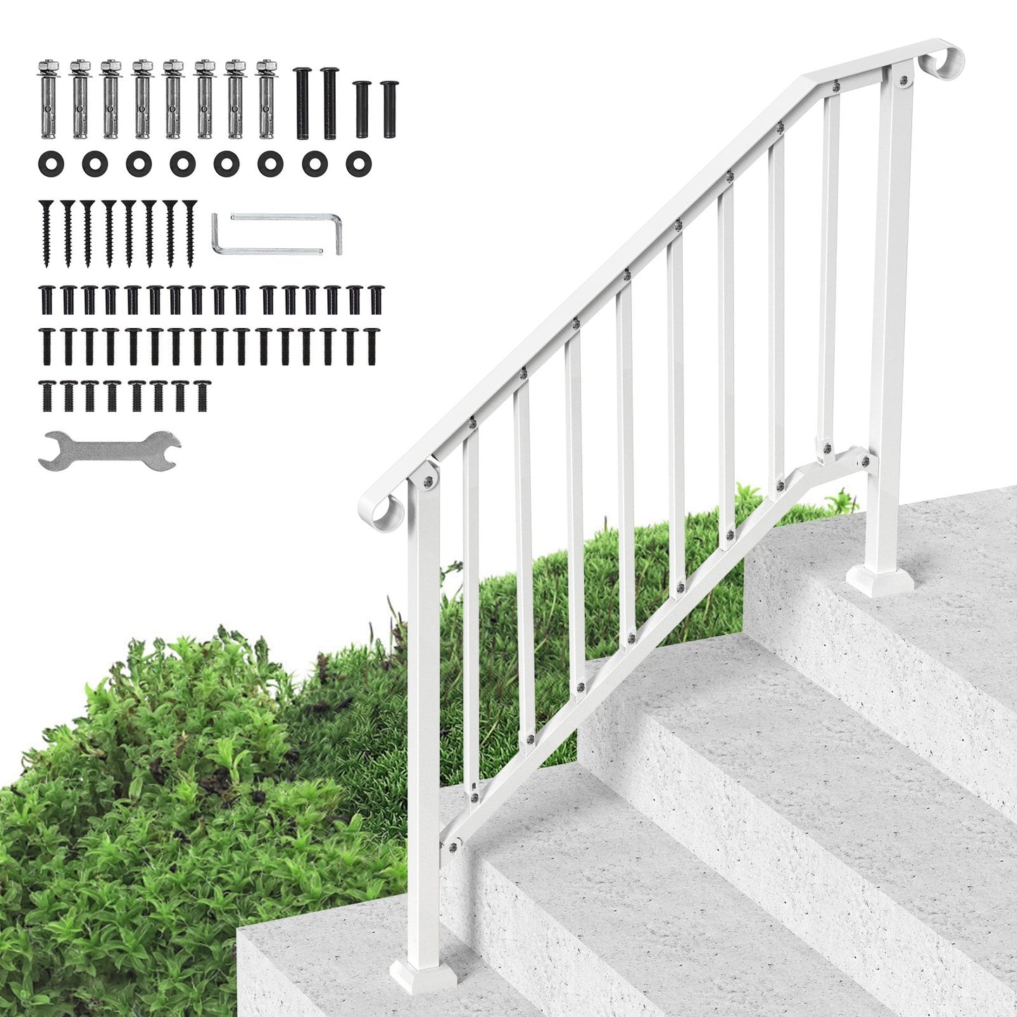 Outdoor Handrail for Porch and Deck Safety - White, 3-4 Step