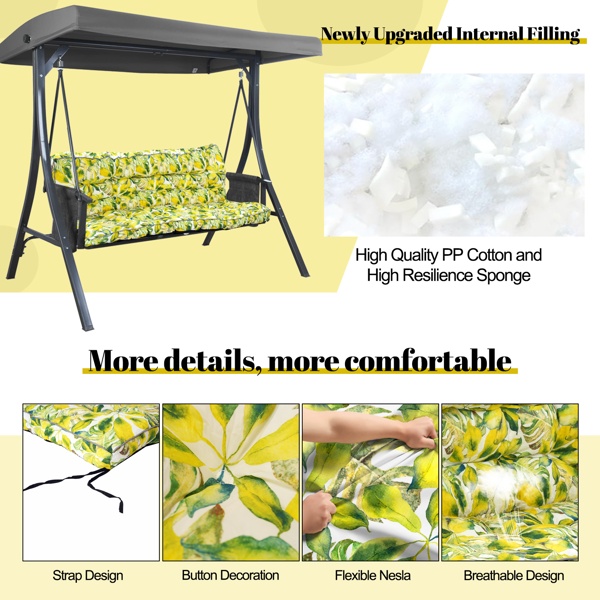 Outdoor Swing Cushions 63 Inch Waterproof 4-Inch Thick Replacement Seat with Backrest & Ties