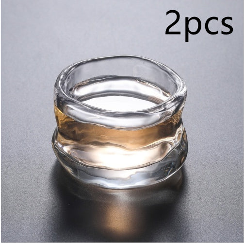 Heat-Resistant Glass Teacup Set with Hammered Pattern - Thick Tea Cups