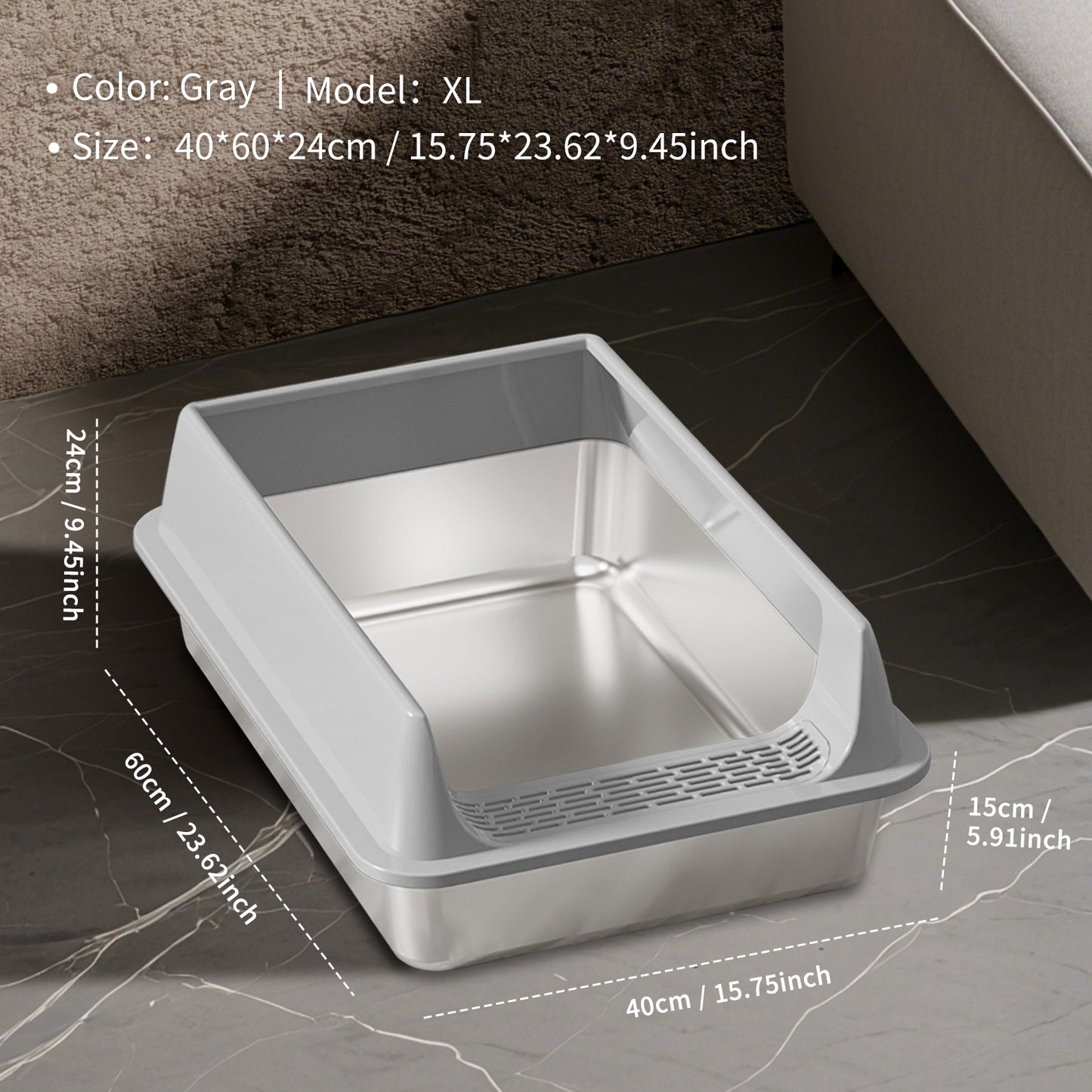 Stainless Steel Cat Litter Box - Large & Durable Pet Furniture