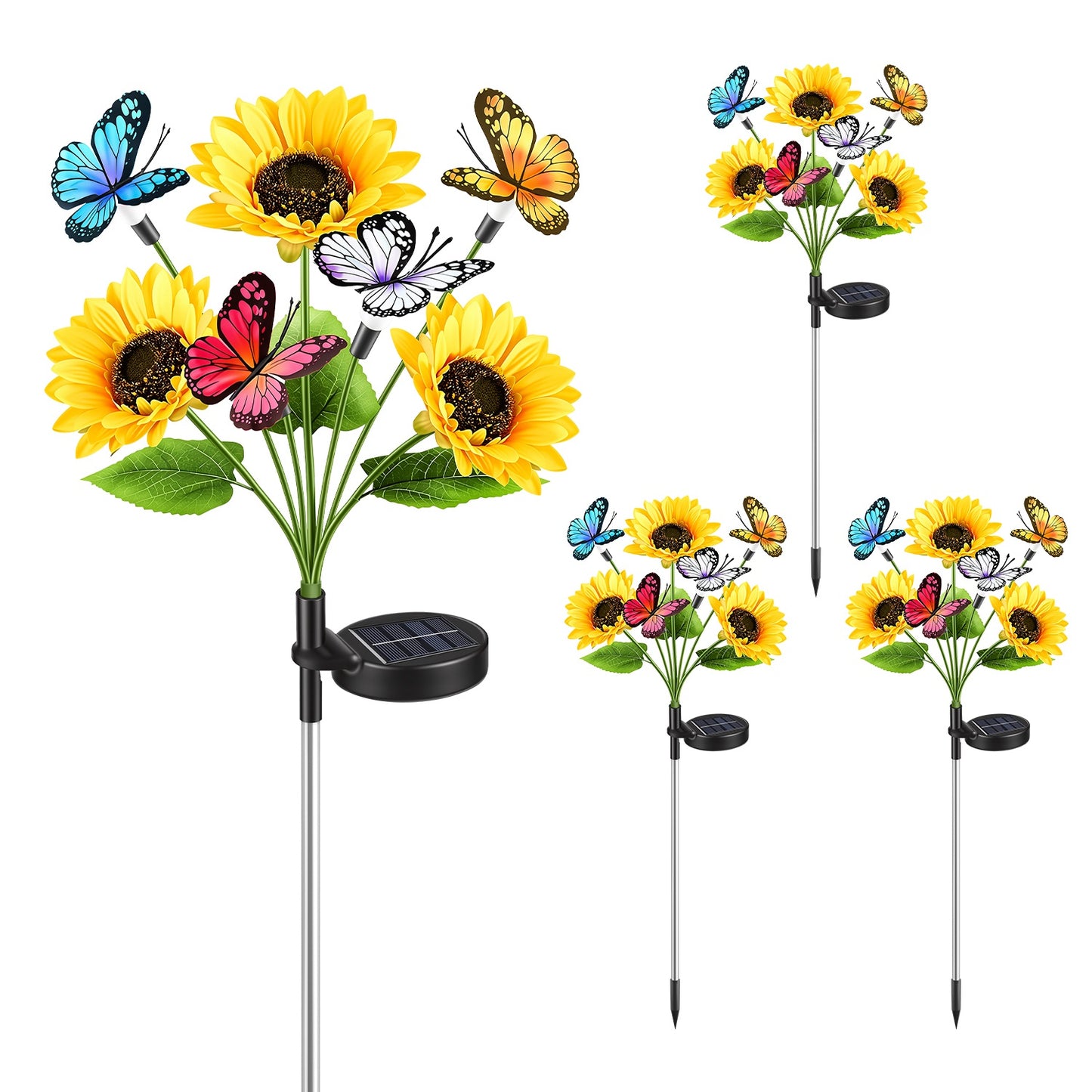 Solar Sunflower Garden Lights 4-Pack Waterproof Outdoor Pathway Decor