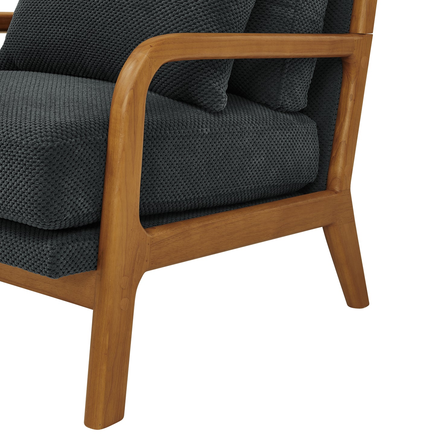 Mid-Century Modern Wooden Lounge Chair - Dark Gray Fabric