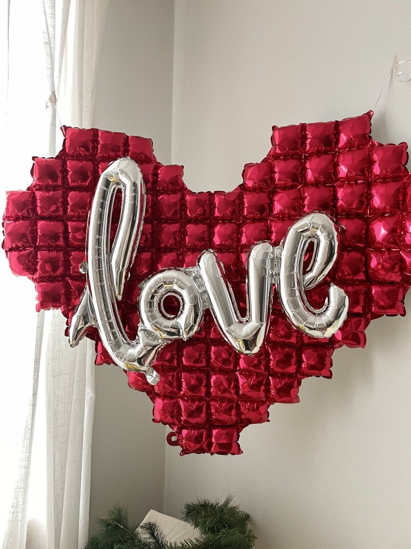 Large Birthday Party Wall Background Balloon - Red & Silver Heart Shapes