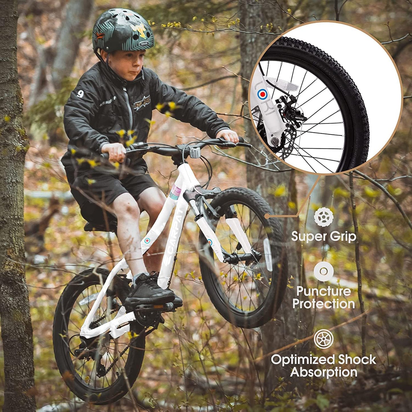 20-Inch Kids' Mountain Bike - 7 Speed, Front Suspension, White