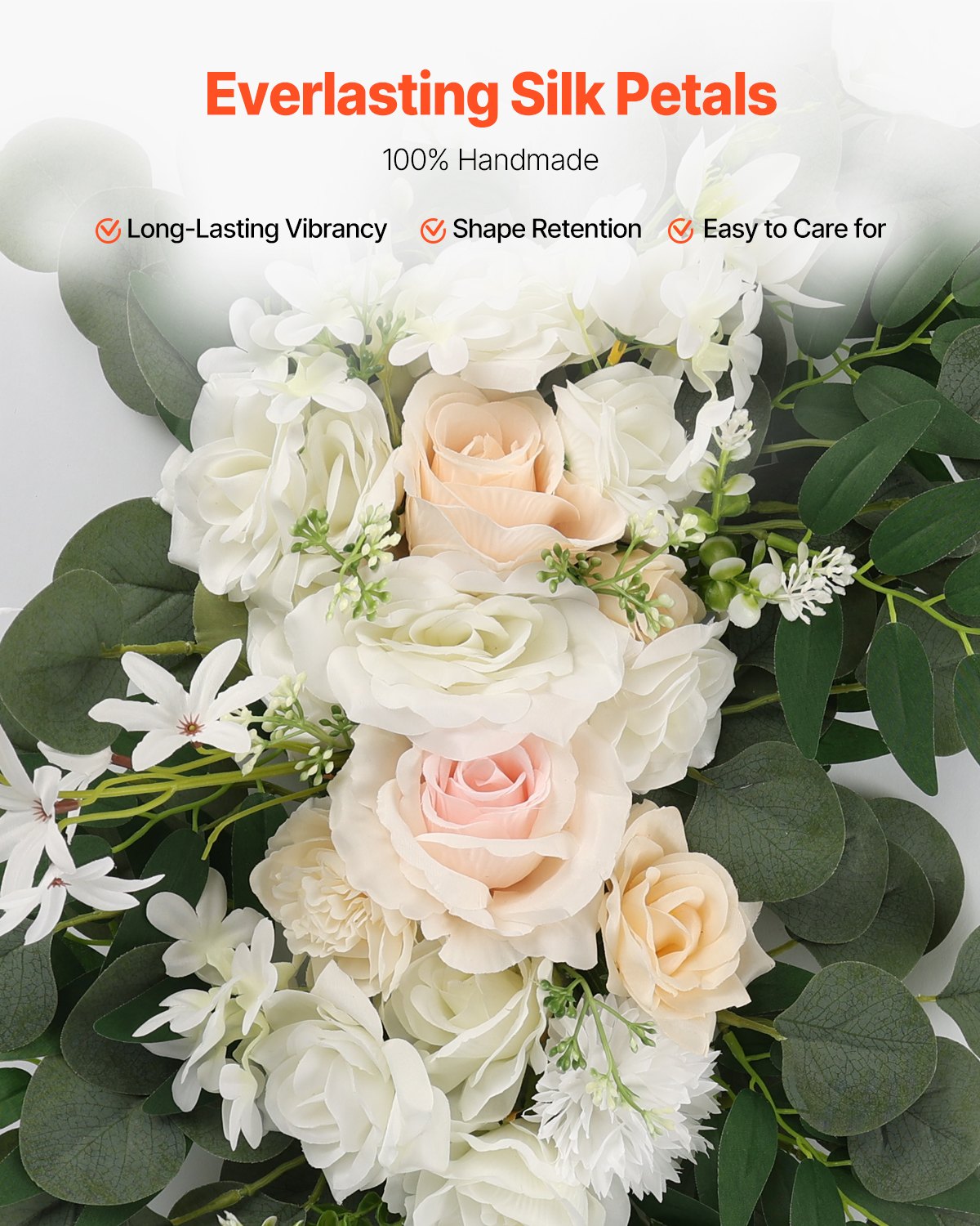 Artificial Wedding Arch Flowers Kit with 21ft Draping Fabric - White