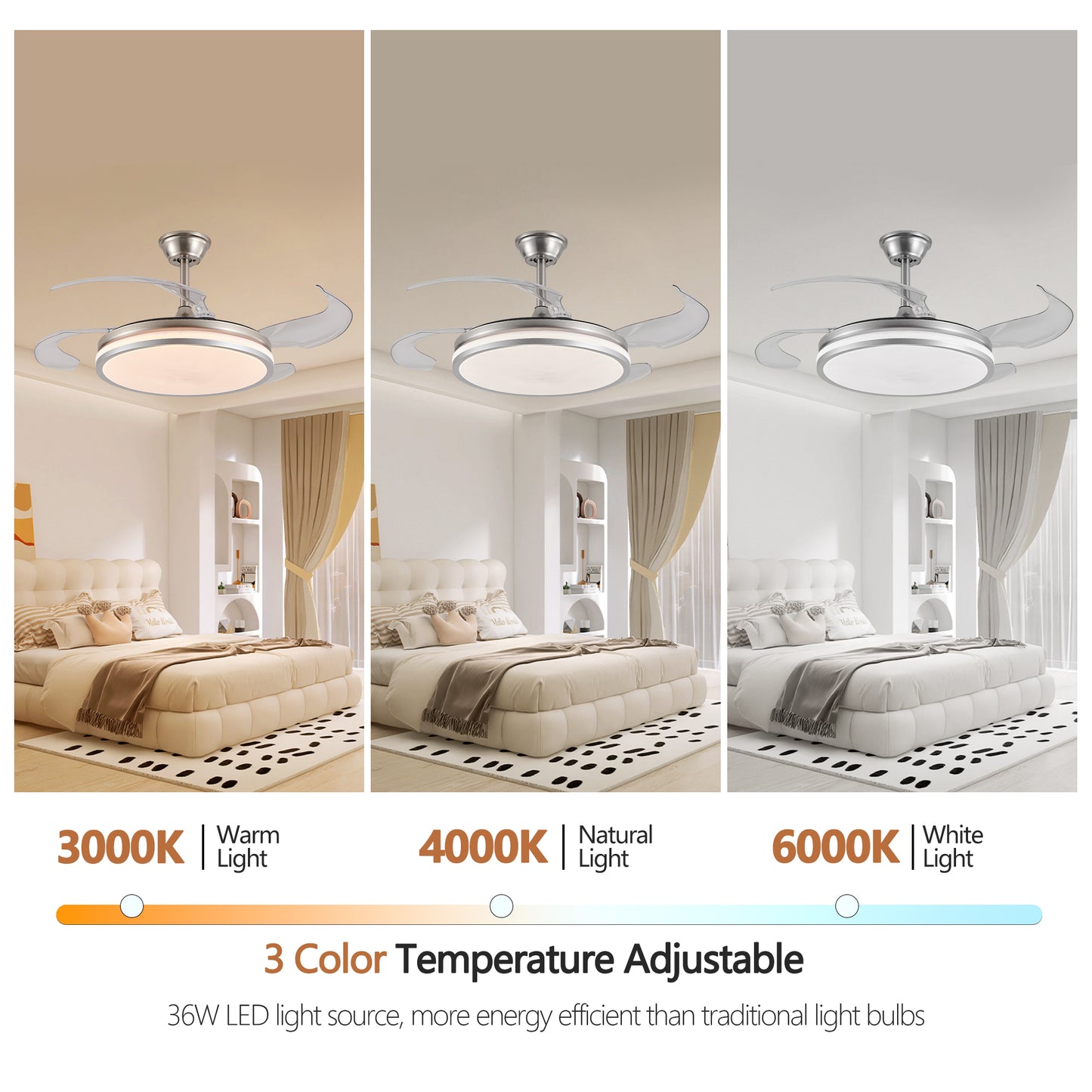 42 Inch Modern LED Ceiling Fan with Light & Remote Control - 6 Speed