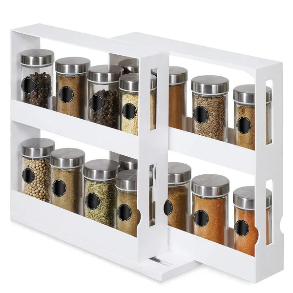 Swivel Cabinet Organizer - Revolving Kitchen Spice Rack, White