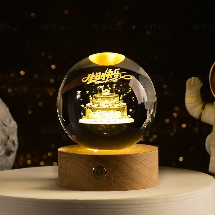 Starry Sky Crystal Ball Night Light Solar System Ornament 8cm Warm Light