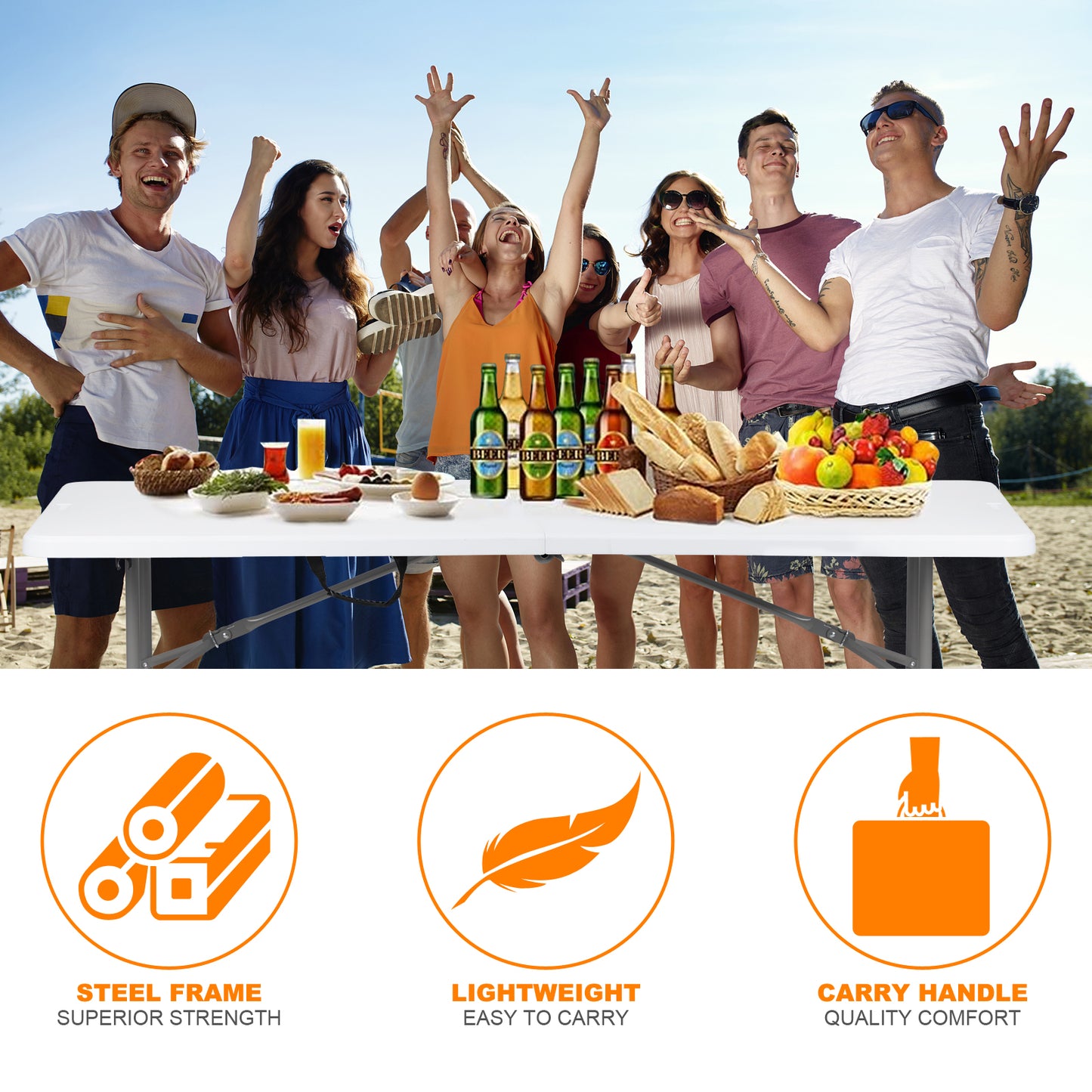 Portable Folding Rectangular Table - Outdoor & Indoor Use