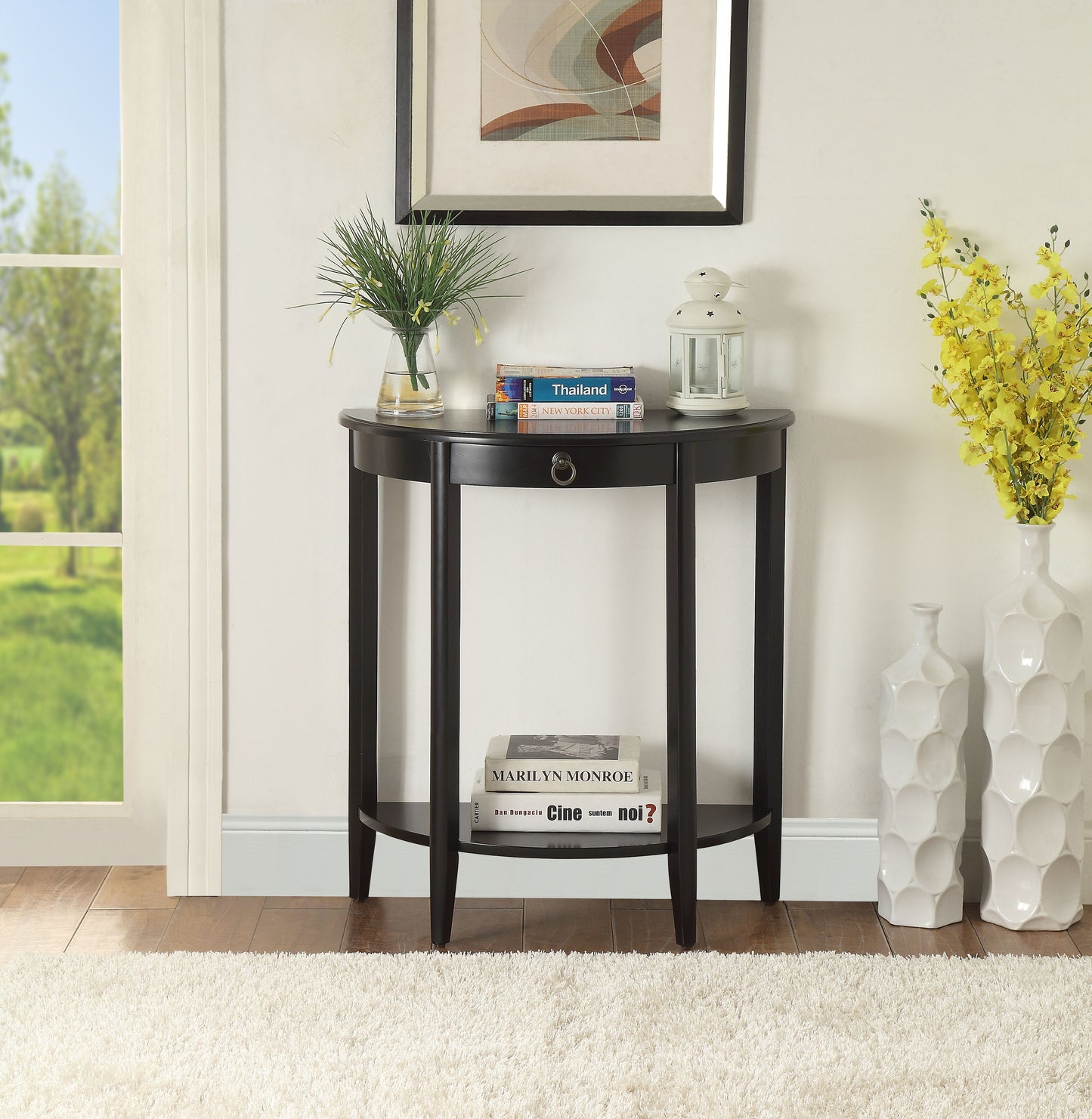 Justino II Black Finish Console Table - Synthetic Wood
