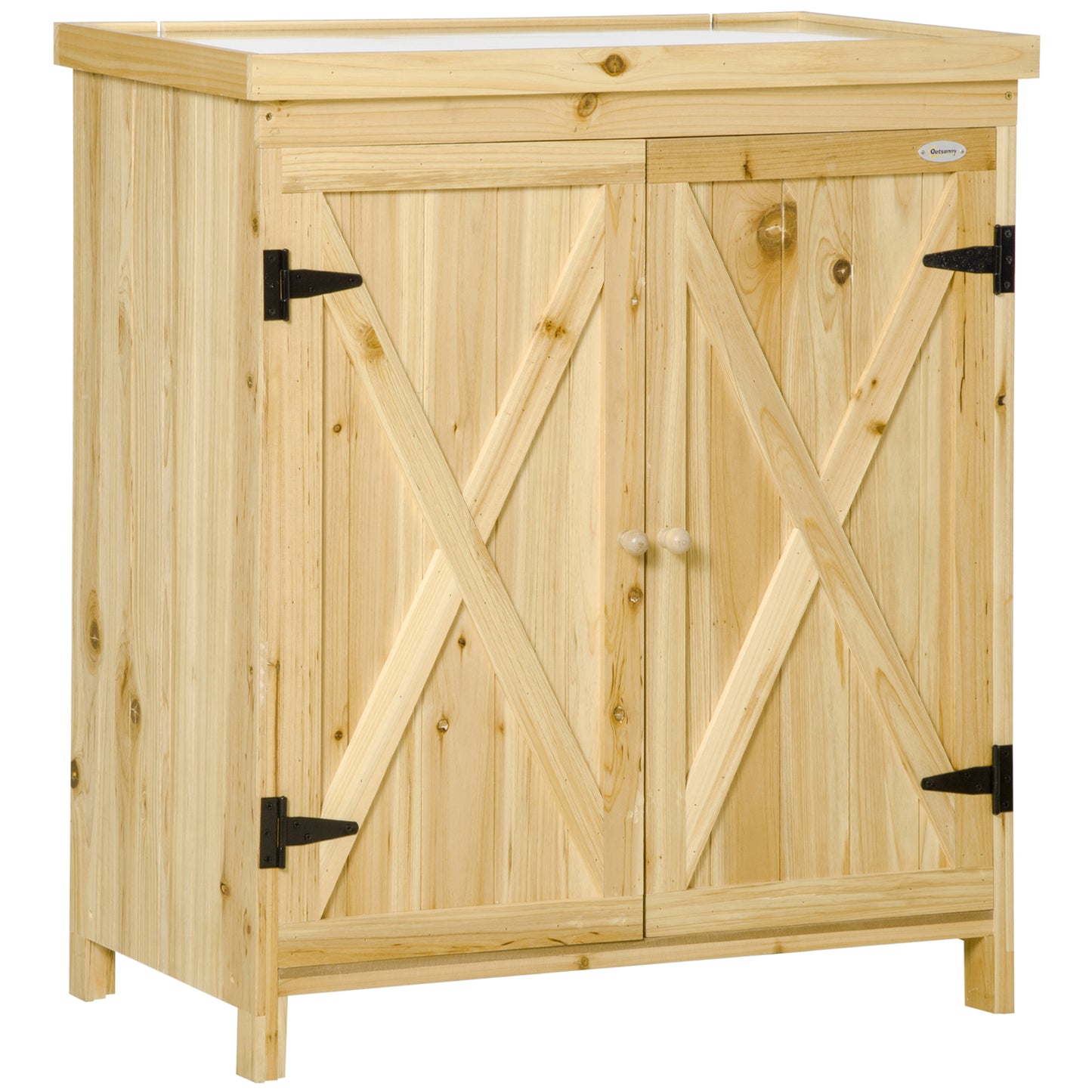 Outdoor Garden Storage Cabinet with Galvanized Steel Top - Natural Wood, 970x510x260 mm