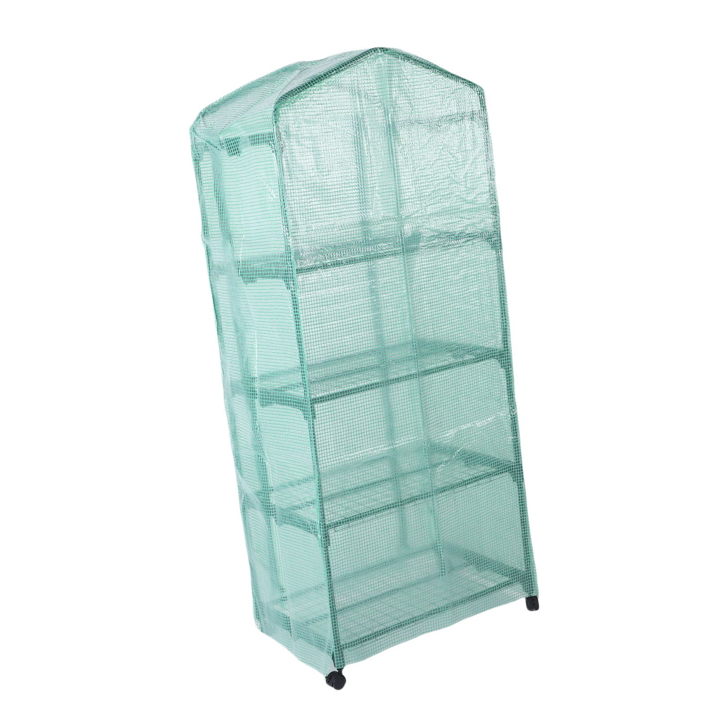 Portable Greenhouse with PE Cover, 4-Tier Indoor Outdoor Garden House with 360° Wheels