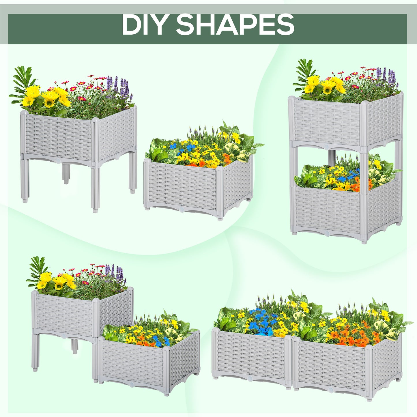 Raised Garden Bed with Legs Self-Watering Planter Box for Flowers Herbs Vegetables Gray 450x450x230mm