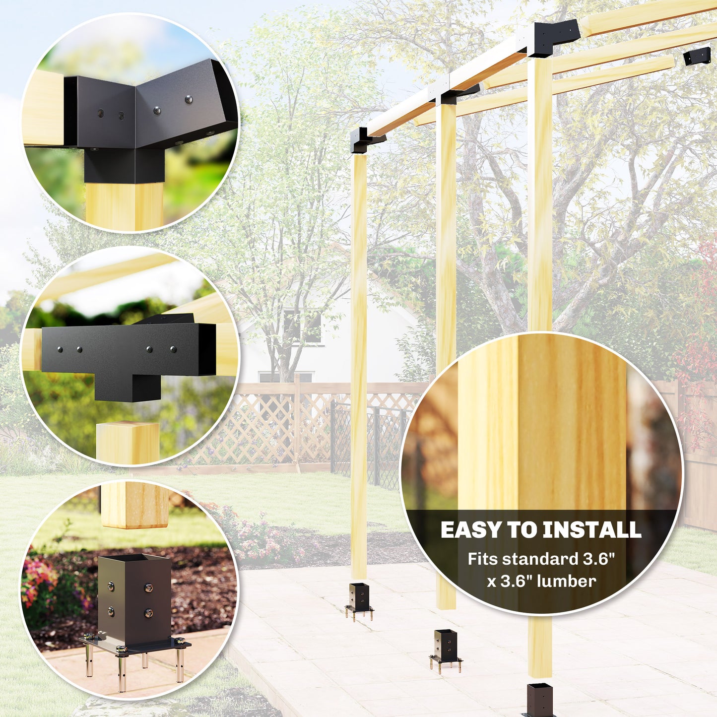 Pergola Kit with 15° Slanted Brackets & Post Bases - Black