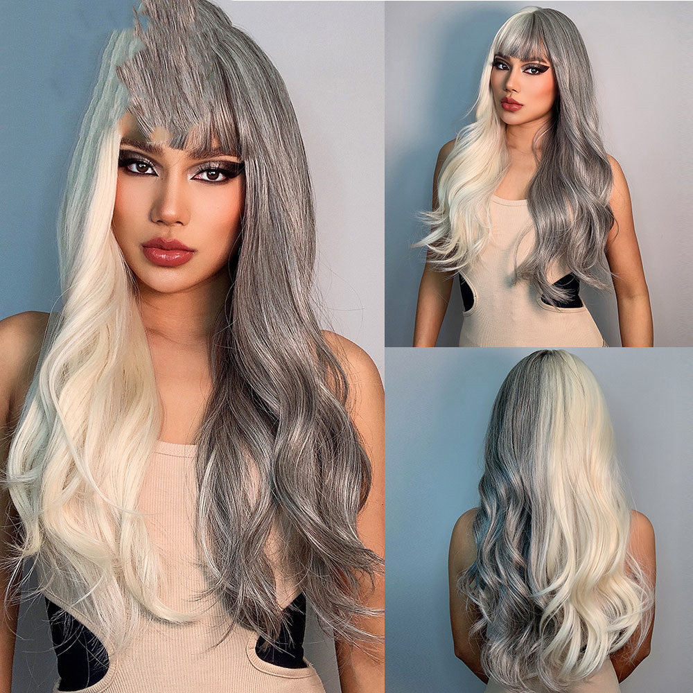 European & American Style Long Curly Wig with Bangs - Multiple Colors