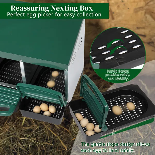 2-Compartment Chicken Nesting Box with Plastic Egg Tray - Green