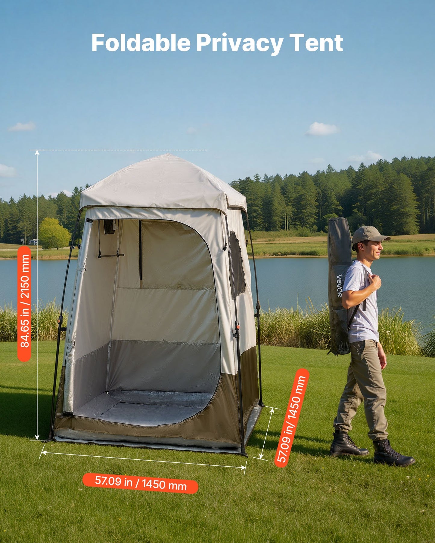 Portable Camping Shower Tent with Ground Stakes & Carry Bag - Waterproof Privacy Shelter for Beach & Outdoor Use