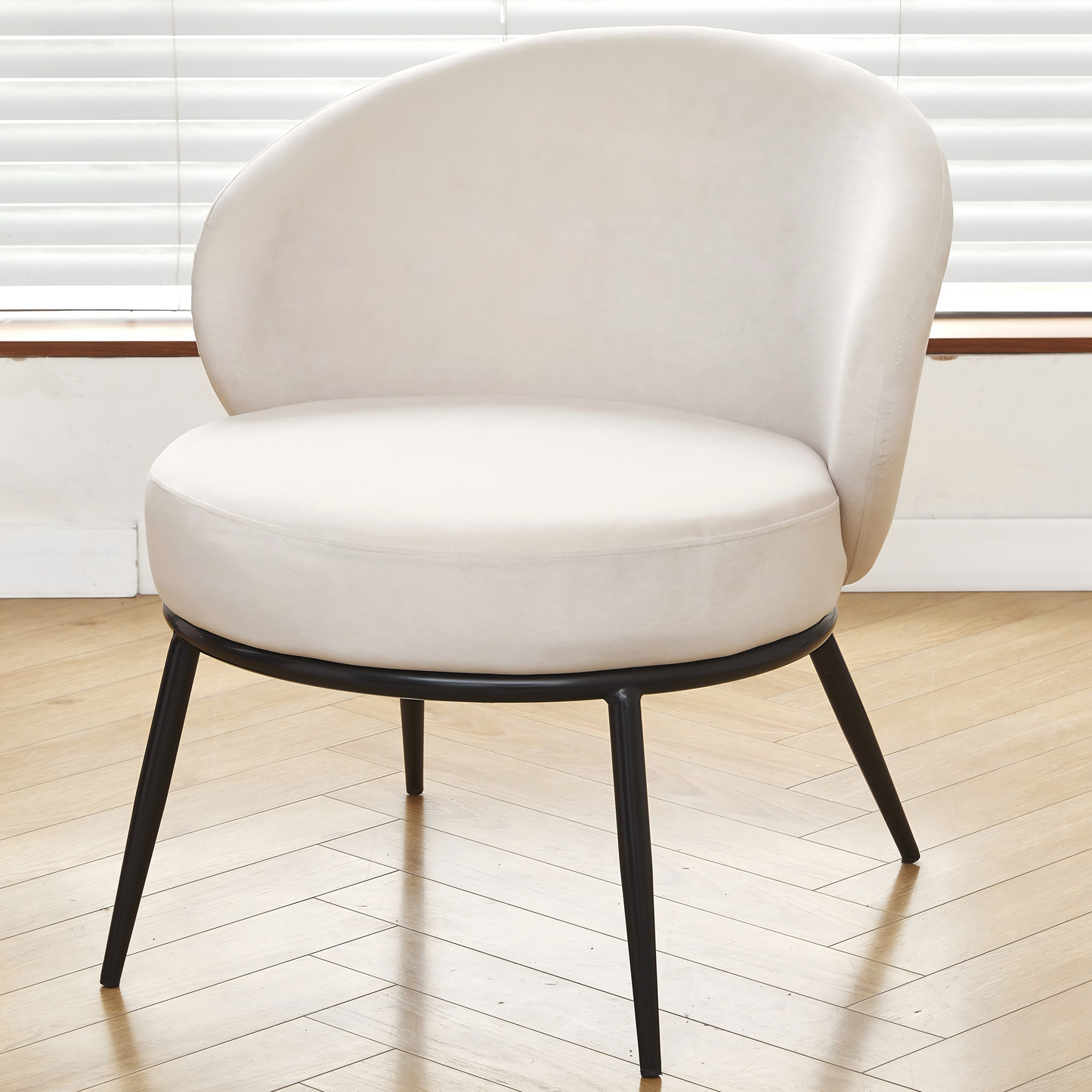 Round Velvet Accent Chair, Mid-Century Modern Upholstered Armchair