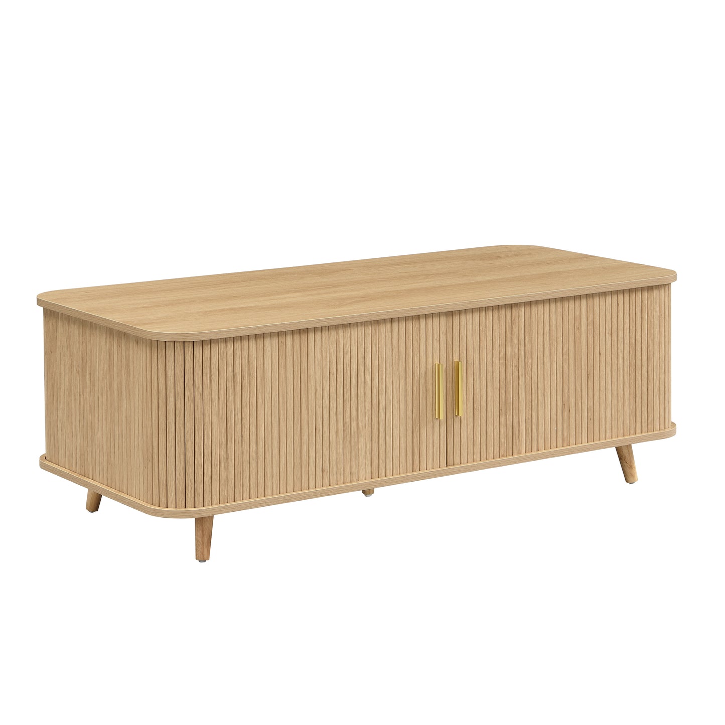 Modern Mid-Century Coffee Table With Storage Natural Wood Finish, 4