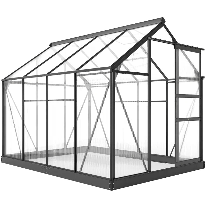 Heavy Duty Polycarbonate Greenhouse with Aluminum Frame, Walk-In Design, Vent Door, 6.2x8.3 ft Grey