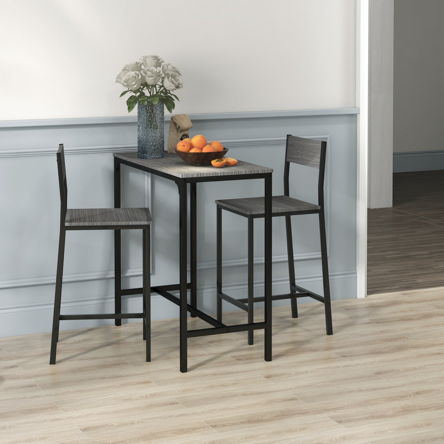 3 Piece Bar Table and Chairs, Industrial Dining Set for 2, Counter