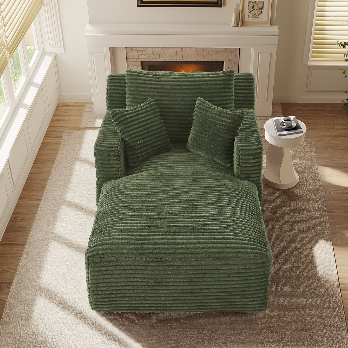 Indoor Single Chaise Sofa, Modern Corduroy Upholstery, No Assembly