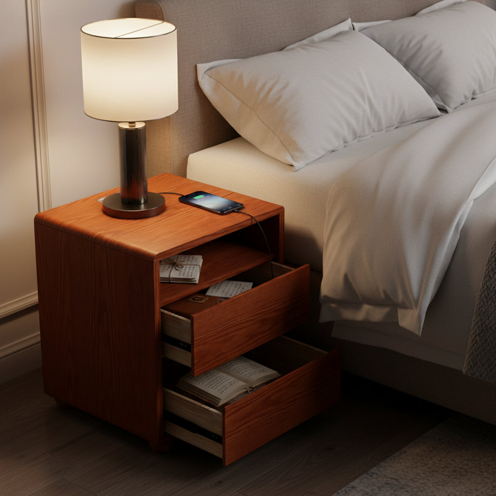 20 Modern Nightstand With 2 Drawers And Shelves Solid Wood Night