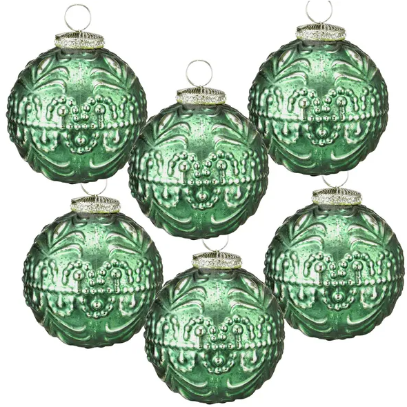 Christmas Ball Ornaments Set - 6 Glass Decorative Hanging Balls