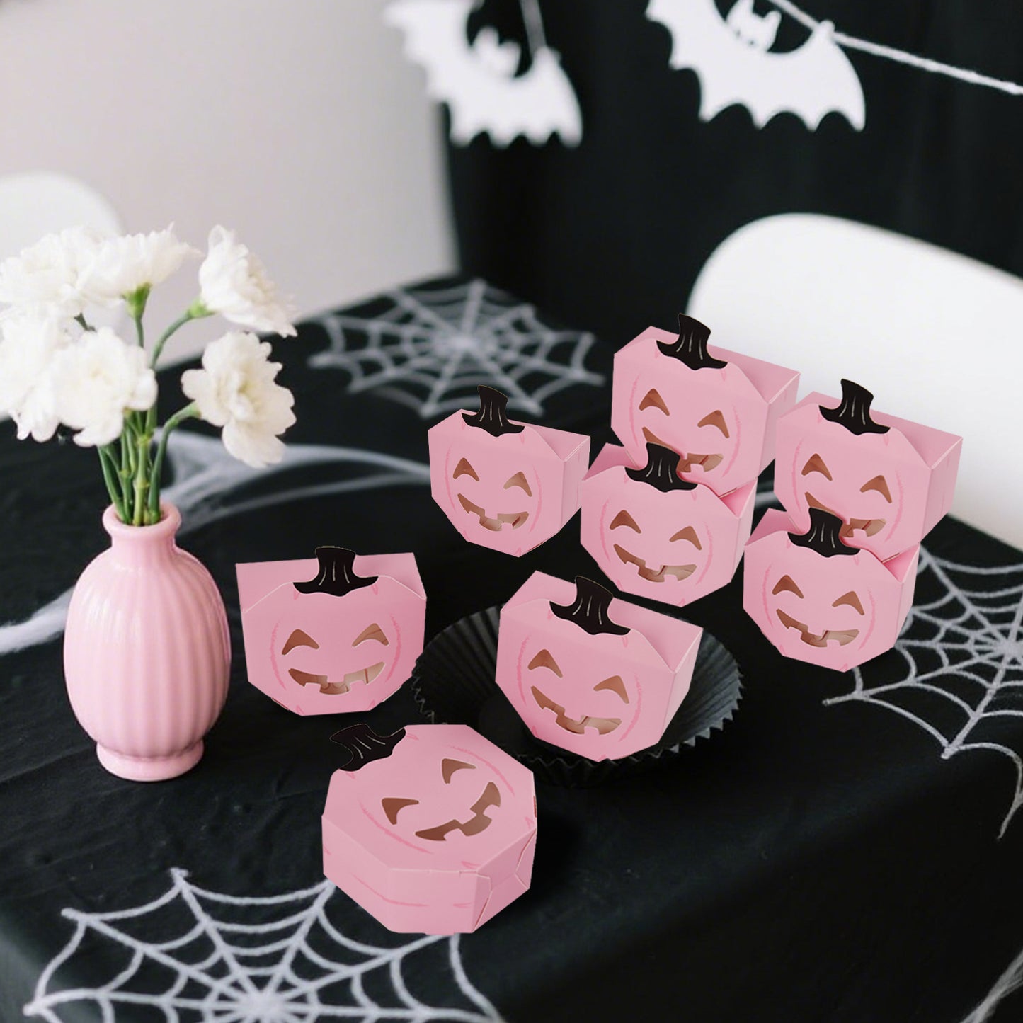 10 Pcs Halloween Pumpkin Gift Boxes - Pink Paper