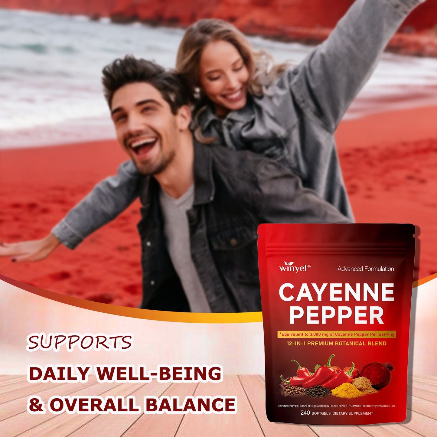 Cayenne Pepper Complex Supplement with Vitamins D3 K2 & Herbal Extracts