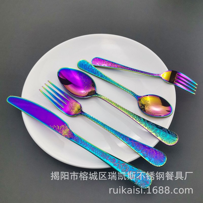 Stainless Steel Flatware Set with Knives, Spoons & Forks - Multiple Colors