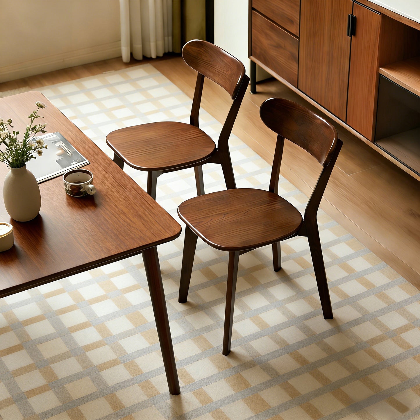 Natural Solid Wood Dining Chairs Set Of 2, Mid Century Modern With