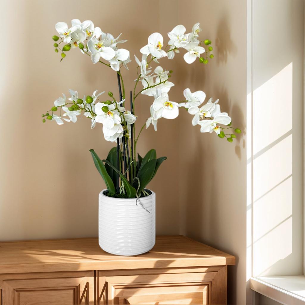 Artificial Orchid Arrangement in Ceramic Pot - Home Decor