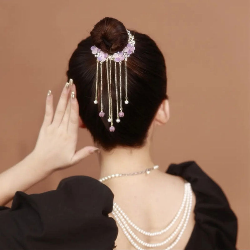 Amethyst Flower Tassel Hairpin - FS1006