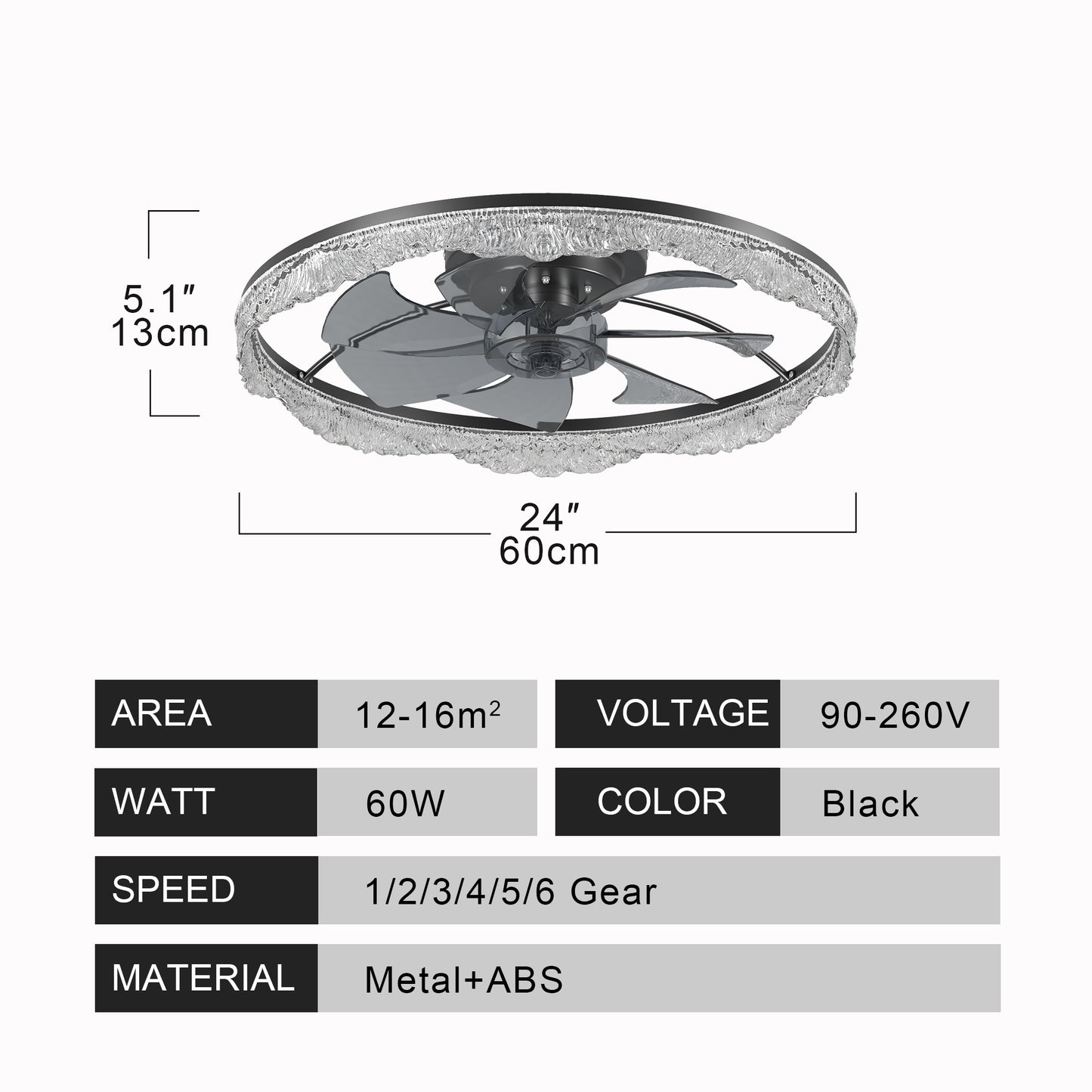 Modern LED Ceiling Fan Light with Remote Control - Black